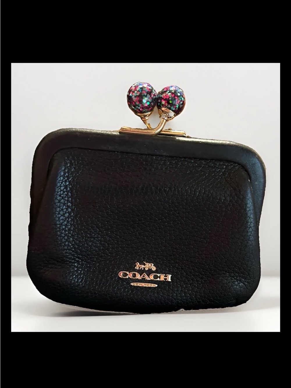 Coach Nora Kisslock Coin Purse, Black Leather/Glitter Clasp, 2021 Style: #C2132